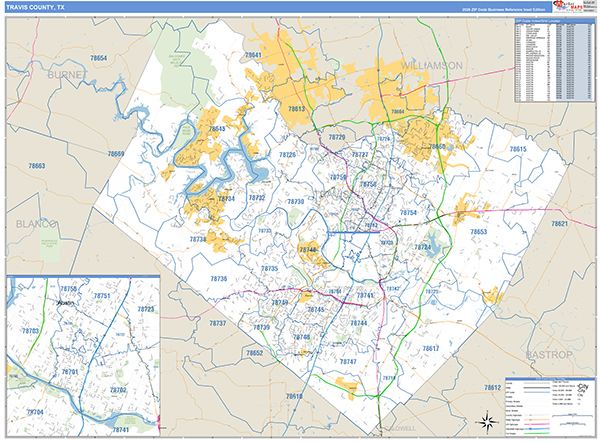 Travis County, TX Zip Code Map