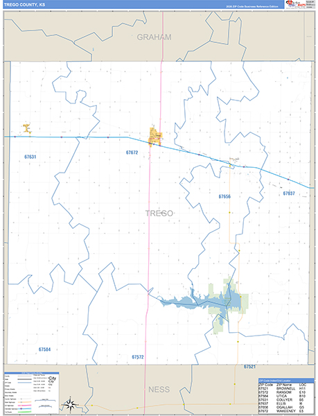 Trego County, KS Zip Code Wall Map