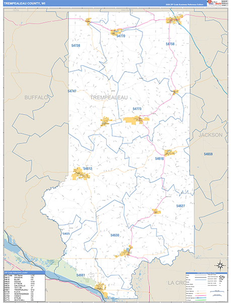 Trempealeau County, WI Zip Code Wall Map