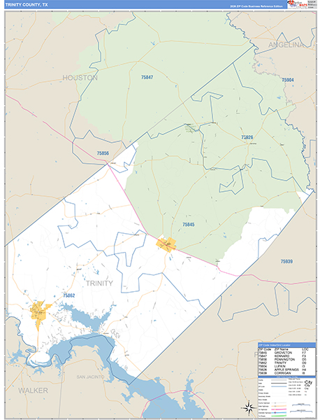 Trinity County, TX Zip Code Map