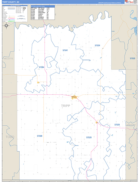 Tripp County, SD Carrier Route Wall Map