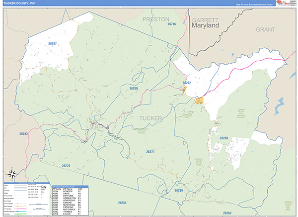 Tucker County, WV Zip Code Map