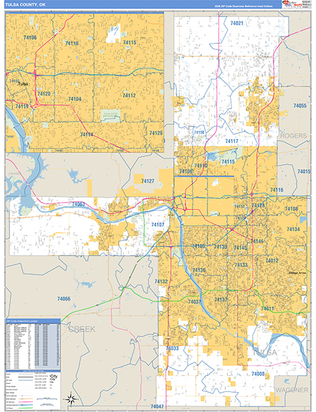 Tulsa County, OK Carrier Route Wall Map