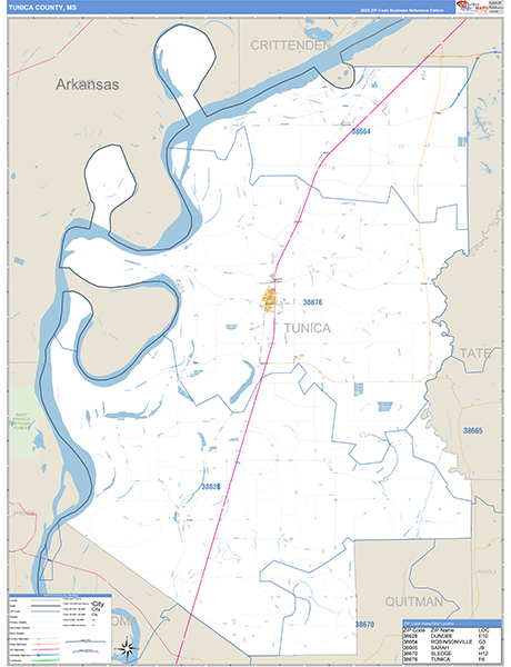 Tunica County, MS Zip Code Map