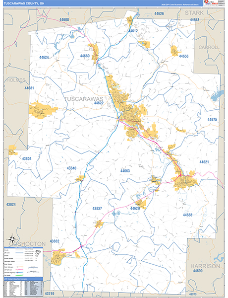 Tuscarawas County, OH Zip Code Map