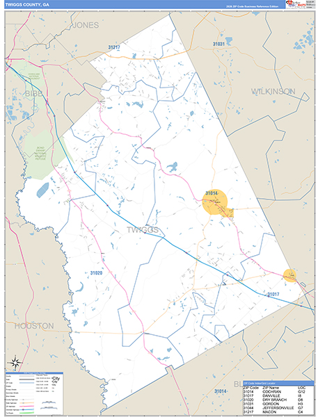 Twiggs County, GA Zip Code Map