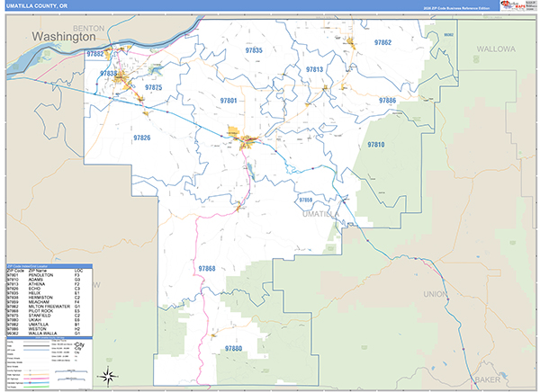 Umatilla County, OR Zip Code Wall Map