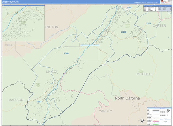 Unicoi County, TN Zip Code Map
