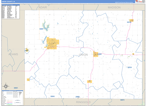 Union County, IA Zip Code Wall Map