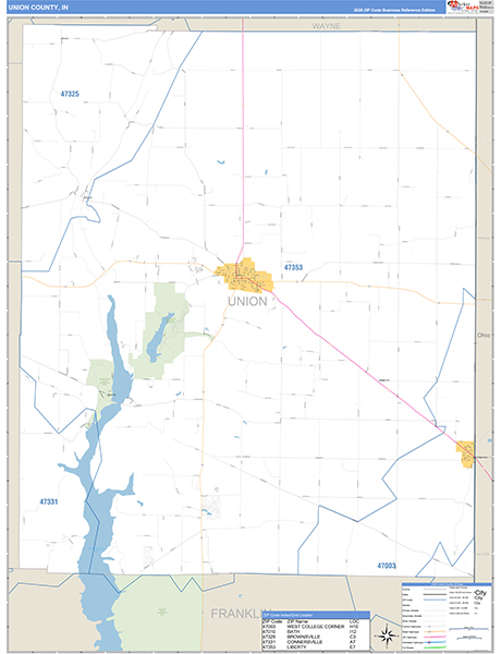 Union County, IN Zip Code Map