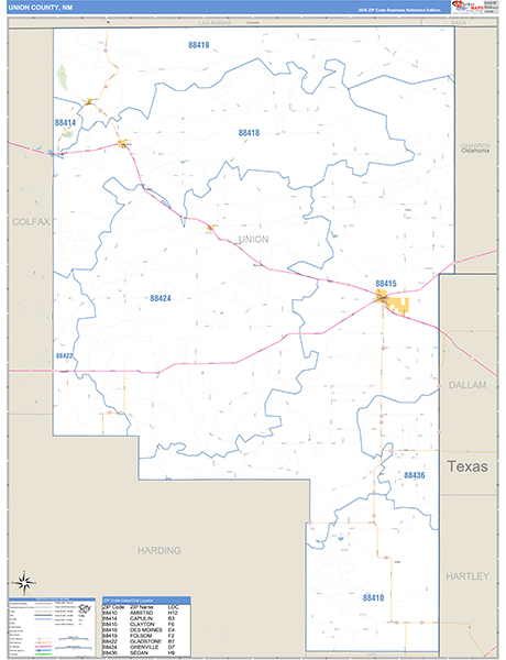 Union County, NM Zip Code Map