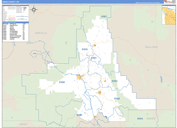 Union County, OR Zip Code Wall Map
