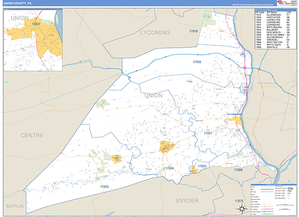 Union County, PA Wall Map Basic Style