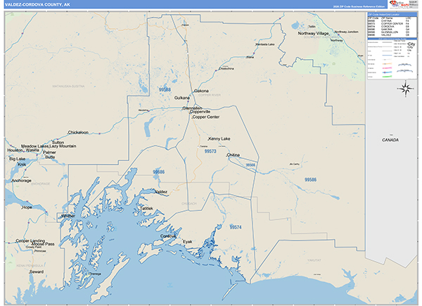 Valdez-Cordova Borough (County), AK Carrier Route Wall Map