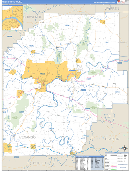 Venango County, PA Wall Map Basic Style