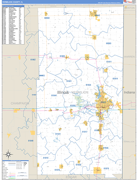 Vermilion County, IL Zip Code Map