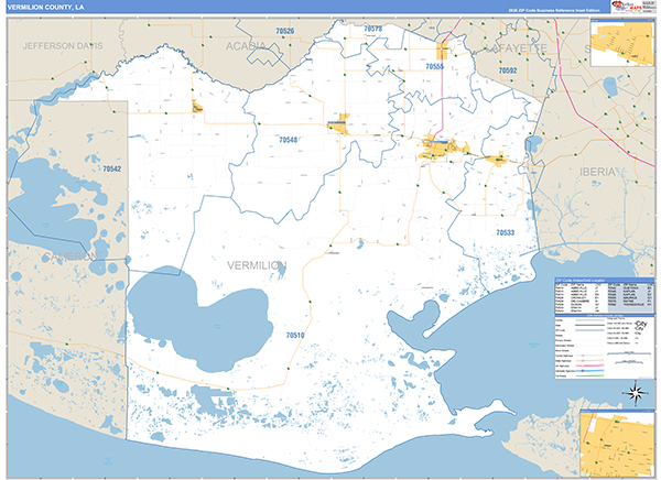 Vermilion Parish (County), LA Zip Code Wall Map