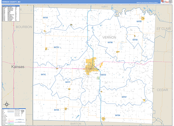 Vernon County, MO Zip Code Wall Map