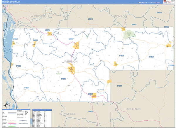 Vernon County, WI Zip Code Wall Map