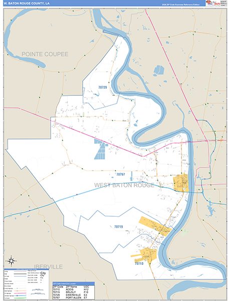 W. Baton Rouge County, LA Carrier Route Wall Map Basic Style by ...