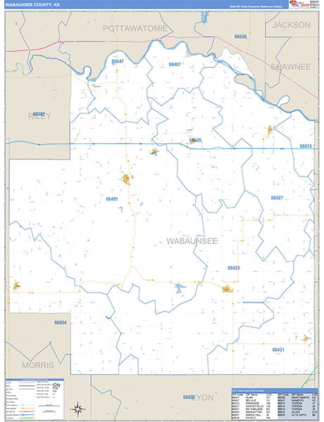 Wabaunsee County, KS Zip Code Wall Map