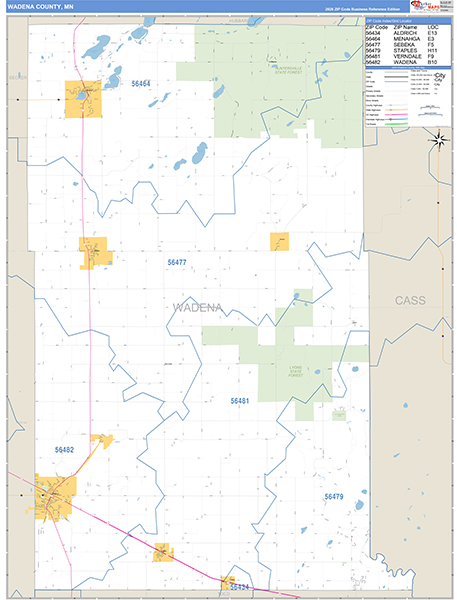 Wadena County, MN Zip Code Map