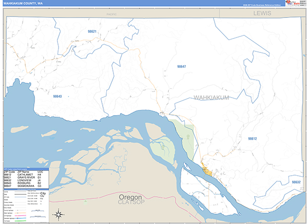 Wahkiakum County, WA Wall Map Basic Style
