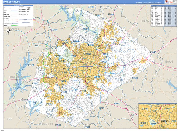 Wake County Wall Map Basic Style