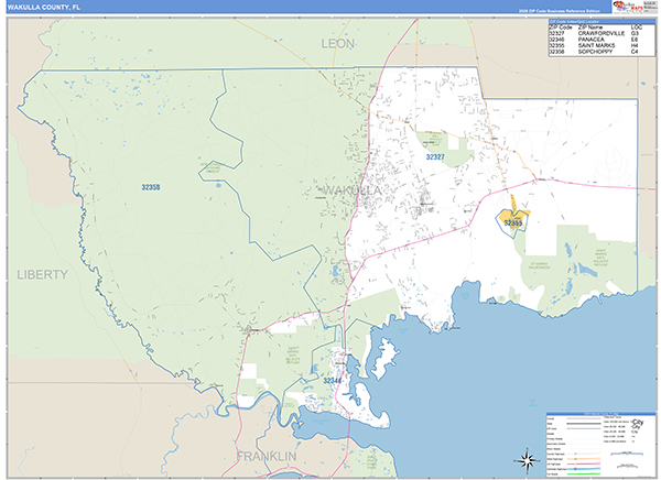 Wakulla County, FL Wall Map Basic Style