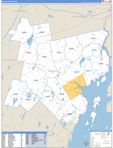 Waldo County, ME Wall Map Basic Style