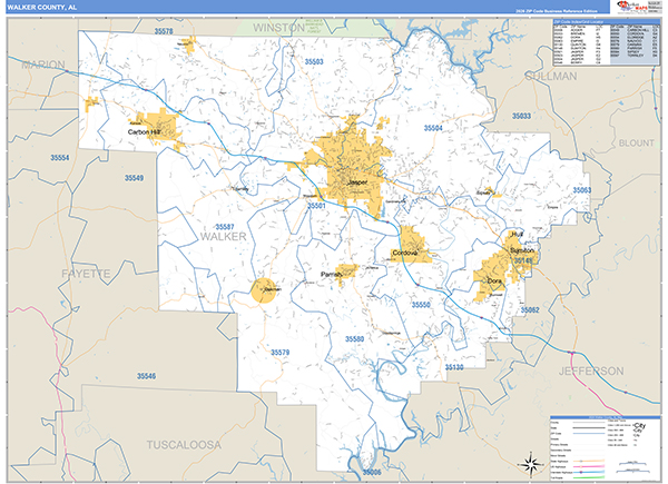 Walker County, AL Zip Code Map