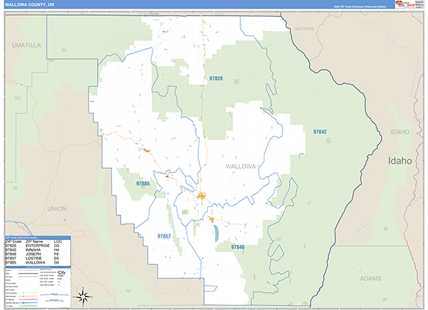Wallowa County, OR Zip Code Wall Map
