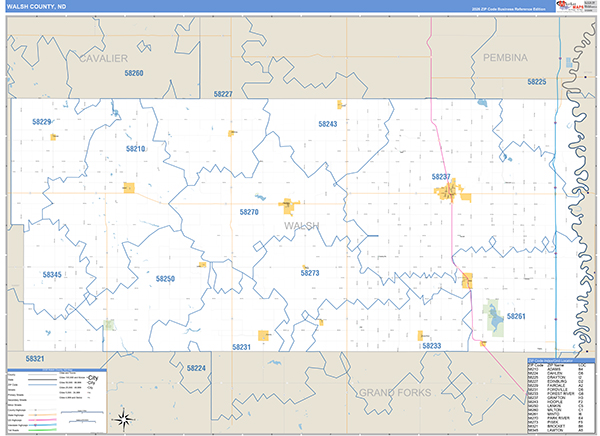 Walsh County, ND Wall Map Basic Style