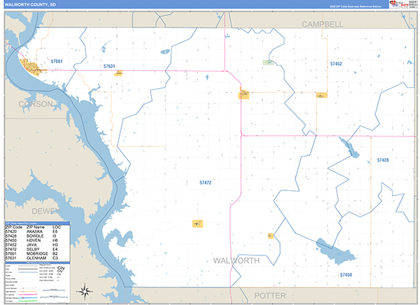 Walworth County, SD Carrier Route Wall Map