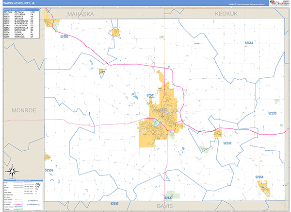 Wapello County, IA Zip Code Wall Map