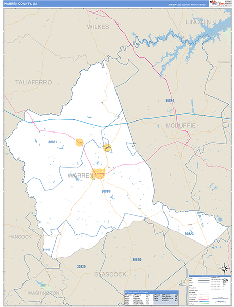 Warren County, GA Zip Code Wall Map