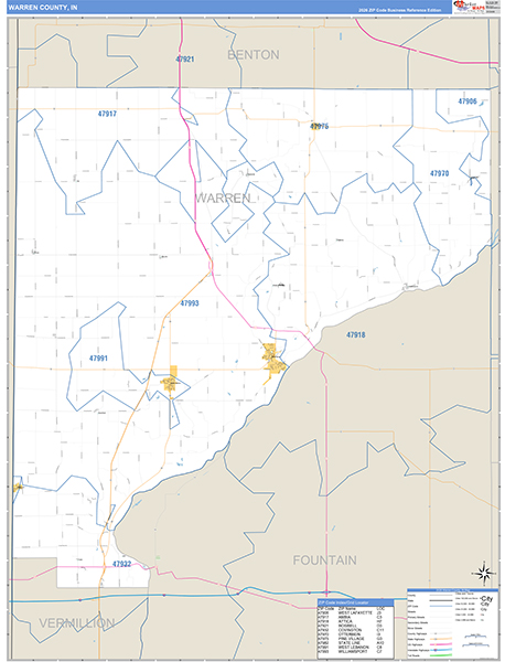 Warren County, IN Zip Code Map