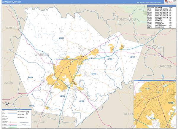 Warren County, KY Zip Code Map