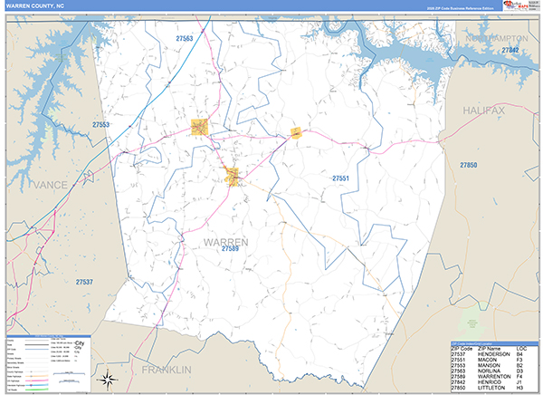 Warren County, NC Zip Code Wall Map