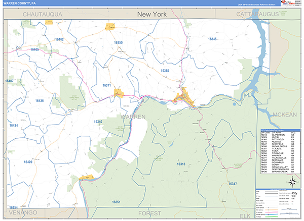 Warren County, PA Wall Map Basic Style