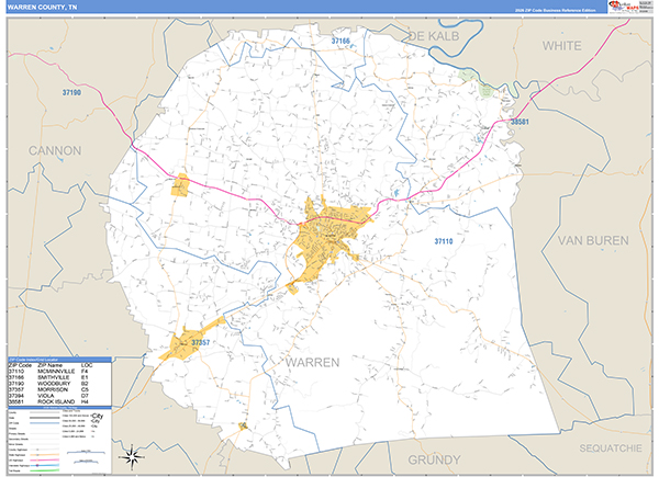 Warren County, TN Zip Code Map