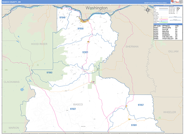 Wasco County, OR Zip Code Wall Map