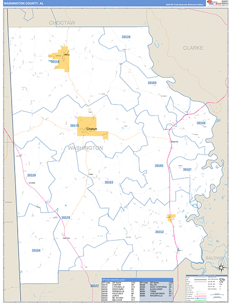 Washington County, AL Zip Code Map