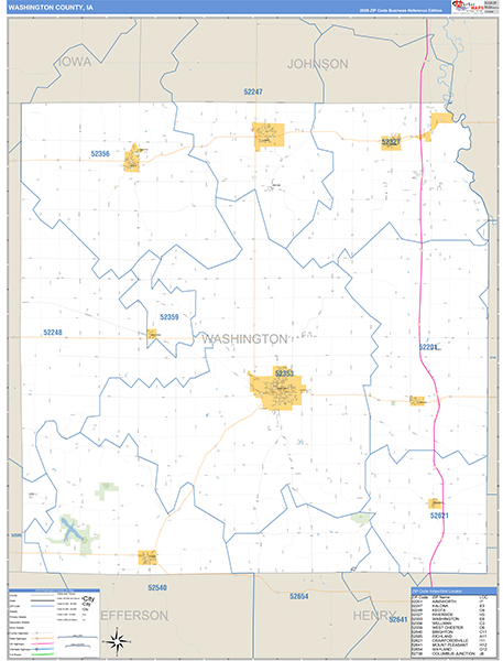 Washington County, IA Zip Code Wall Map