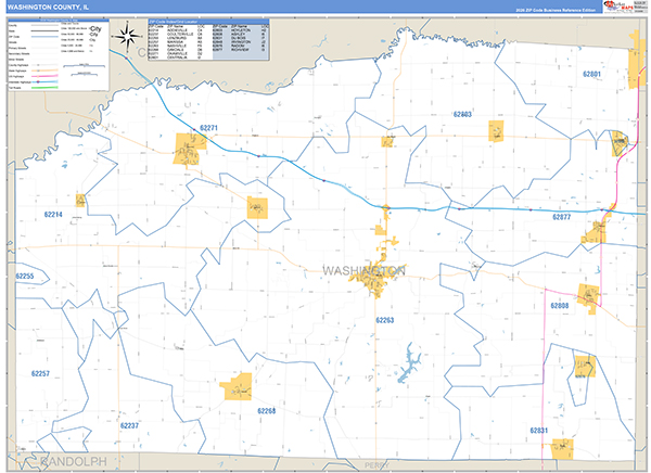 Washington County, IL Zip Code Map