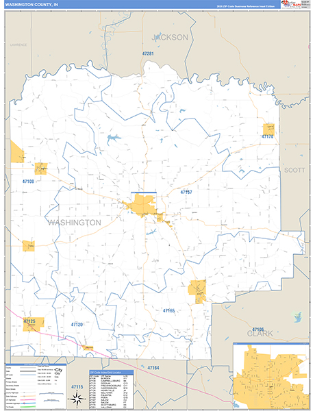 Washington County, IN Zip Code Map