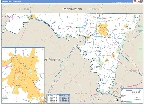 Washington County, MD Zip Code Wall Map