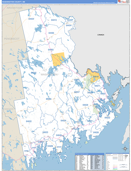 Washington County, ME Wall Map Basic Style