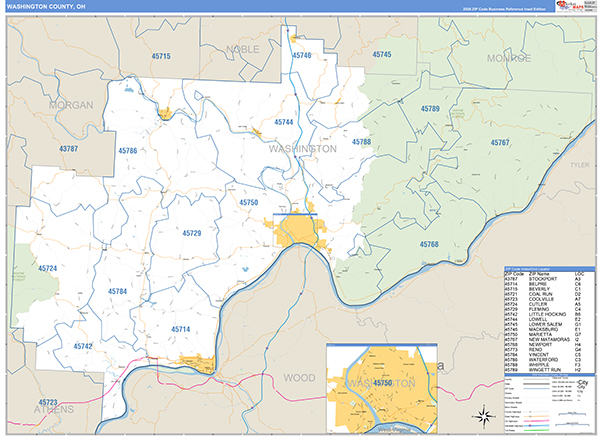 Washington County, OH Zip Code Map
