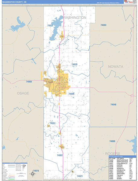 Washington County, OK Carrier Route Wall Map